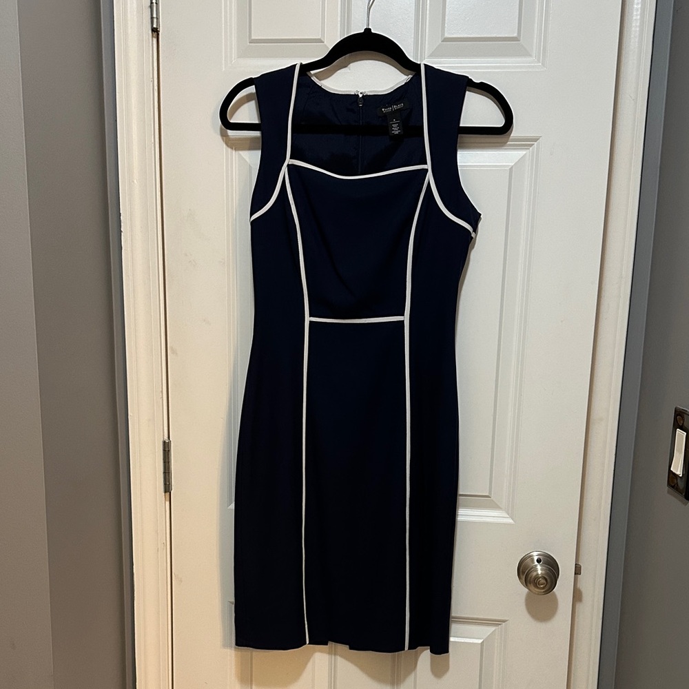 White House Black Market Navy Dress with White Accents